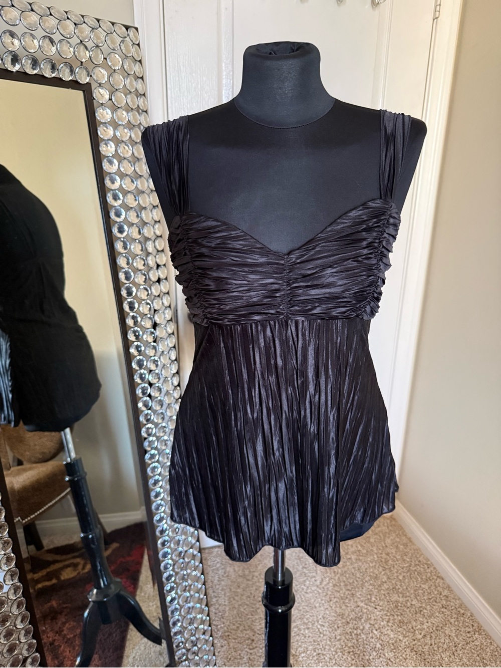 BCX Black Pleated Sleeveless Top